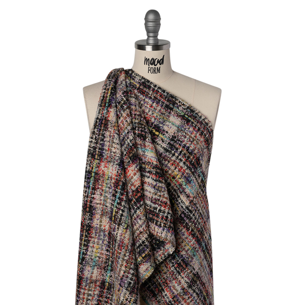 Textural Wool Blend Tweed with Metallic Accents - Black, White and Rainbow Plaid - Joann Fabrics