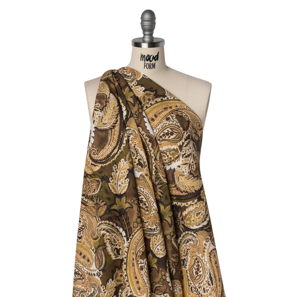 Linen and Rayon Woven - Brown, Beige and Olive Green Paisley - Mood Exclusive Drifting Dream Print - Joann Fabrics