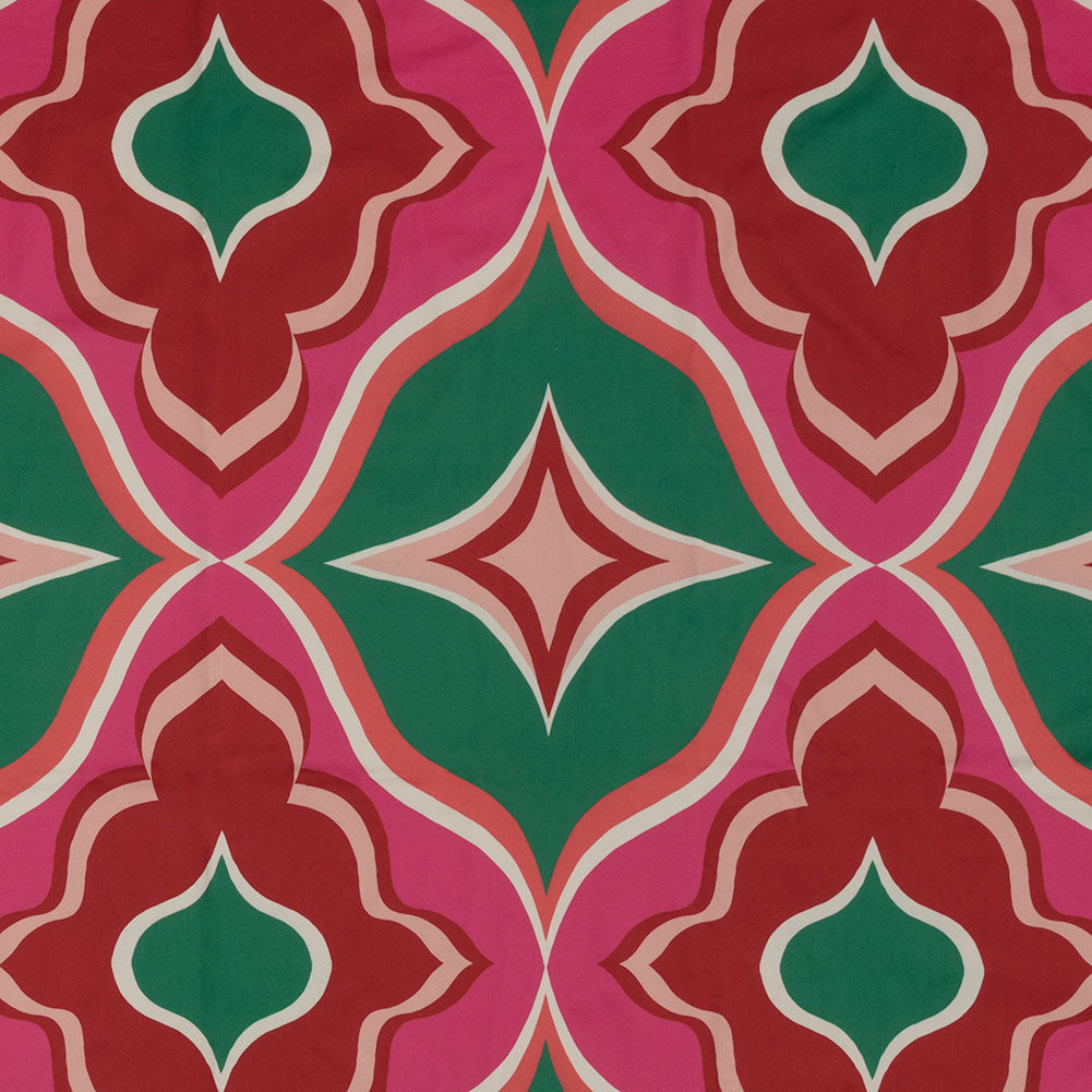 Stretch Cotton Sateen - Red, Green and Pink Ogees - Age of Aquarius Print - Mood Exclusive Yesterday Collection - Joann Fabrics