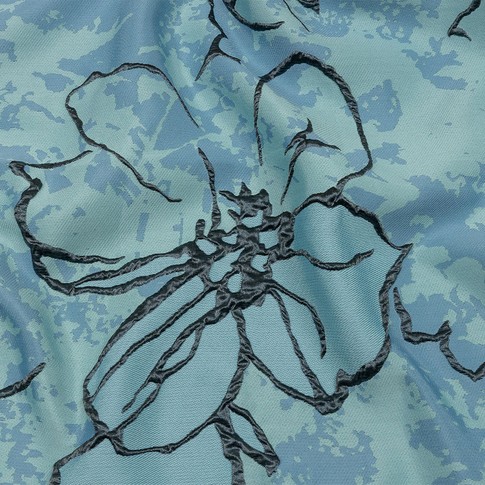 Metallic Gunmetal and Blue Mottled Floral Outlines Luxury Brocade - Joann Fabrics