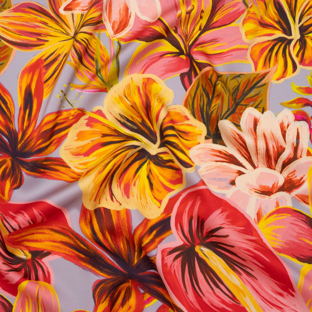 Polyester Satin - Orange, Red and Lemon Yellow Lush Flowers - Mood Exclusive Fireflower Paradise Print - Joann Fabrics
