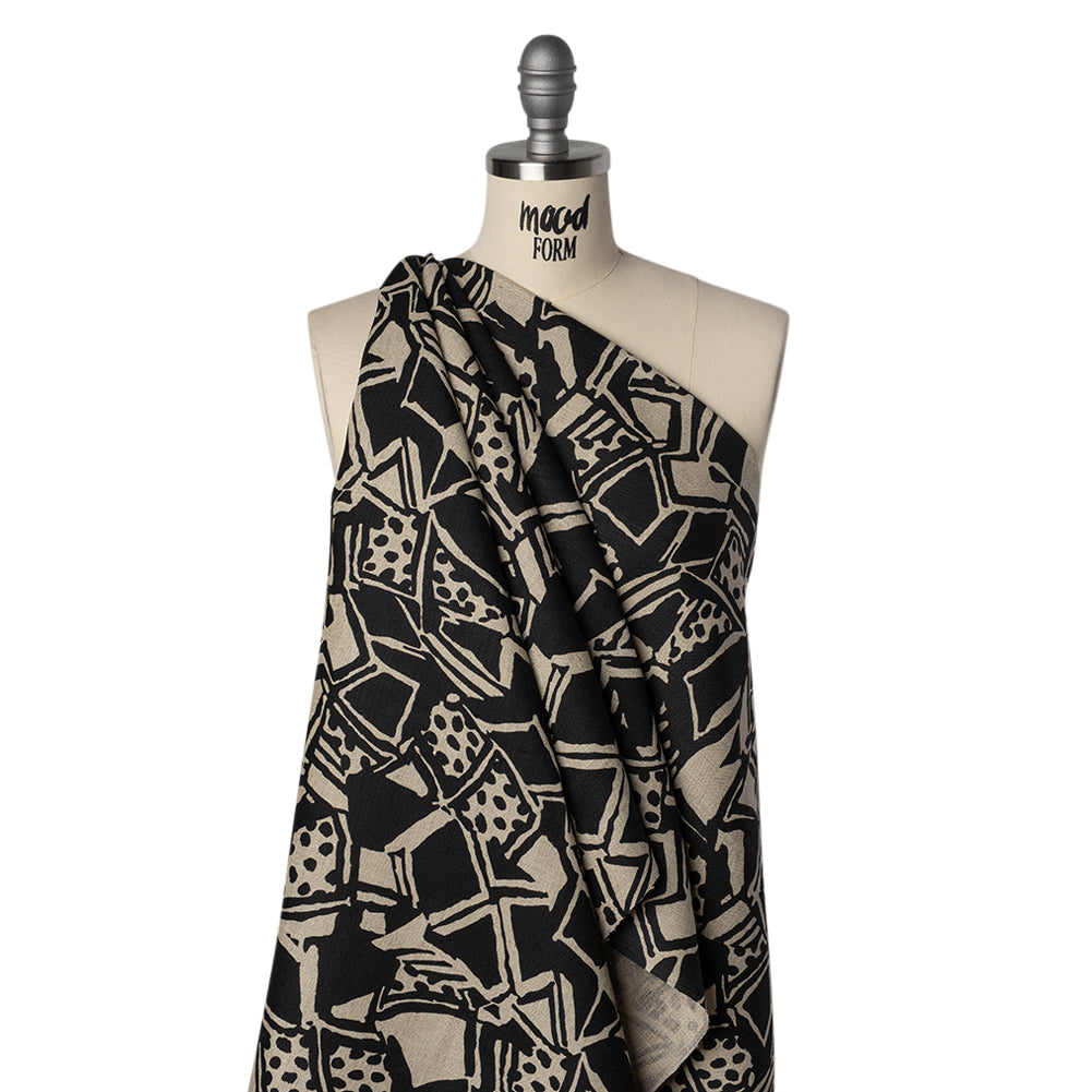 Heavyweight Linen Woven Print - Black and Oatmeal Abstract Blocks and Spots - Joann Fabrics