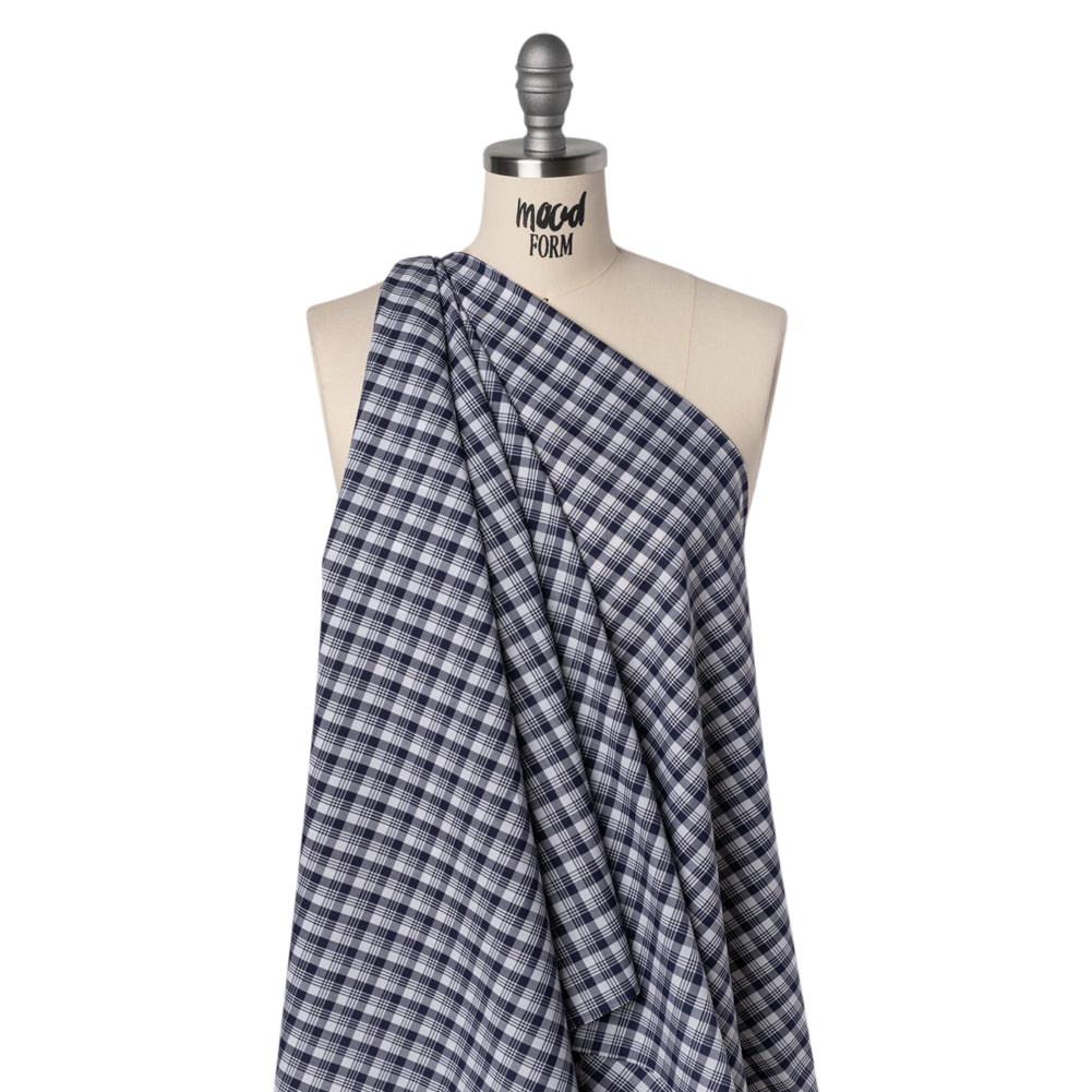 Cotton Shirting - Navy Blue and White Classic Plaid - Deadstock - Joann Fabrics