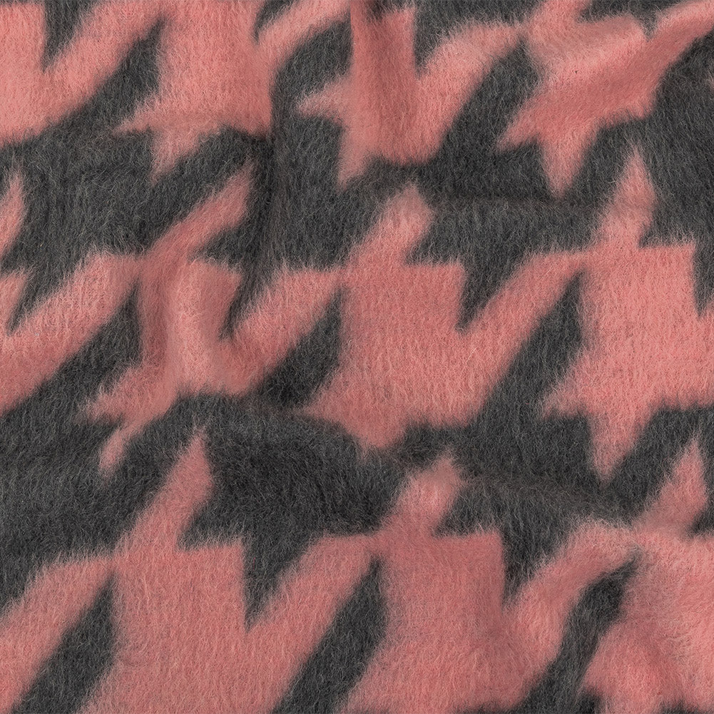 Pink and Charcoal Houndstooth Brushed Fuzzy Wool Knit - Joann Fabrics