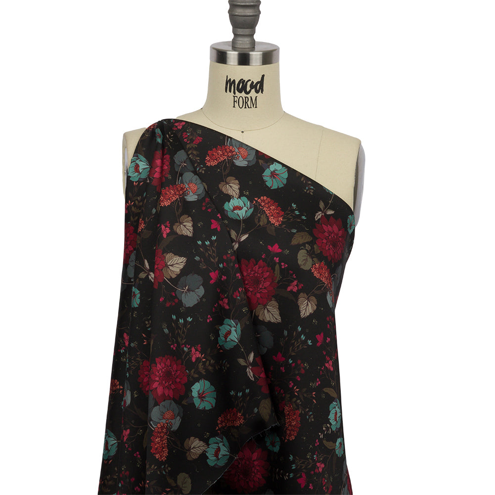 Polyester Twill Print - Blue, Red and Black Floral - Mood Exclusive Antheia's Grace - Joann Fabrics