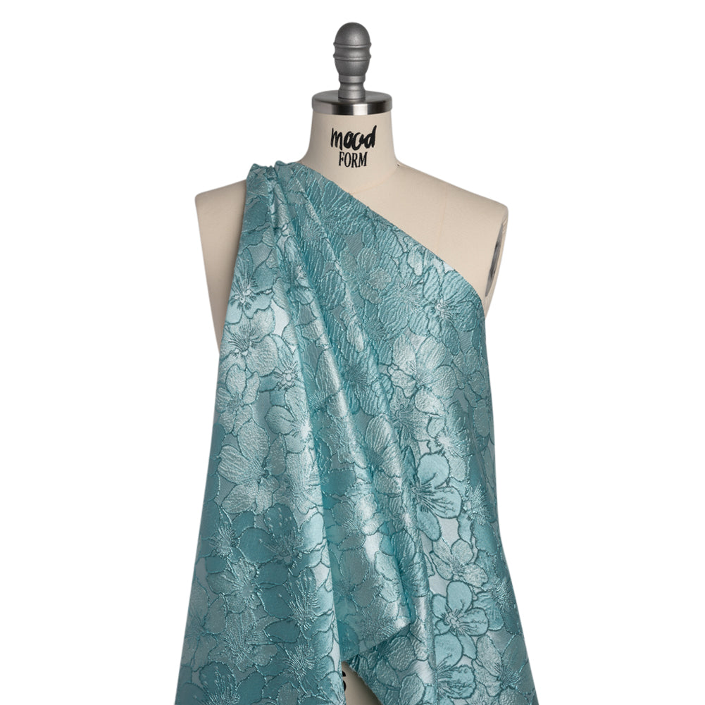 Metallic Brocade - Monochrome Aqua Blue Floating Blossoms - Joann Fabrics
