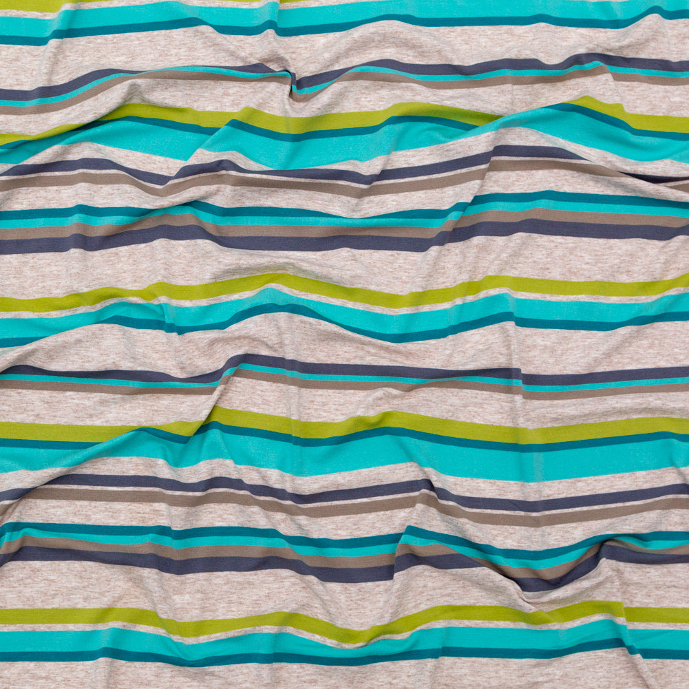Turquoise, Lime and Taupe Barcode Striped Rayon Jersey - Joann Fabrics