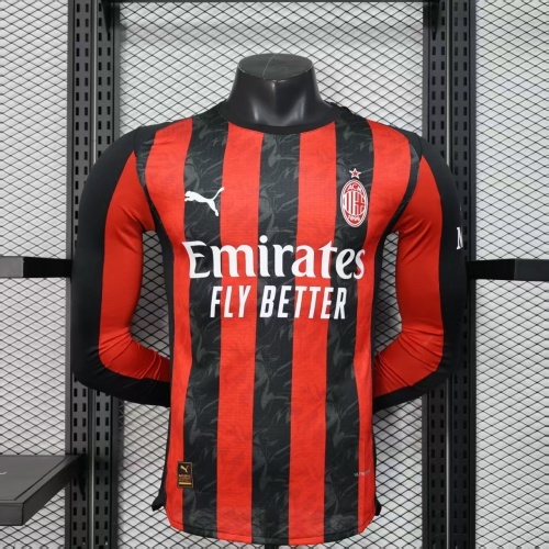 2025/2026 Player Version AC Milan Home Long Sleeve Football Shirt 1:1 Thai Quality