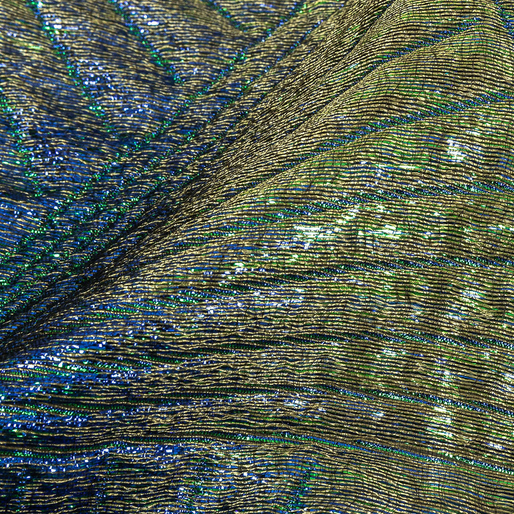 Metallic Royal Blue, Green and Gold Fanning Rays Luxury Brocade - Joann Fabrics