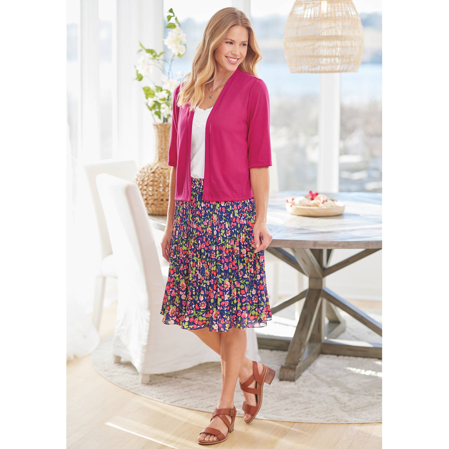 Pleated Floral Chiffon Skirt, Elastic Waistband, Knit Lining - Northstyle Catalog