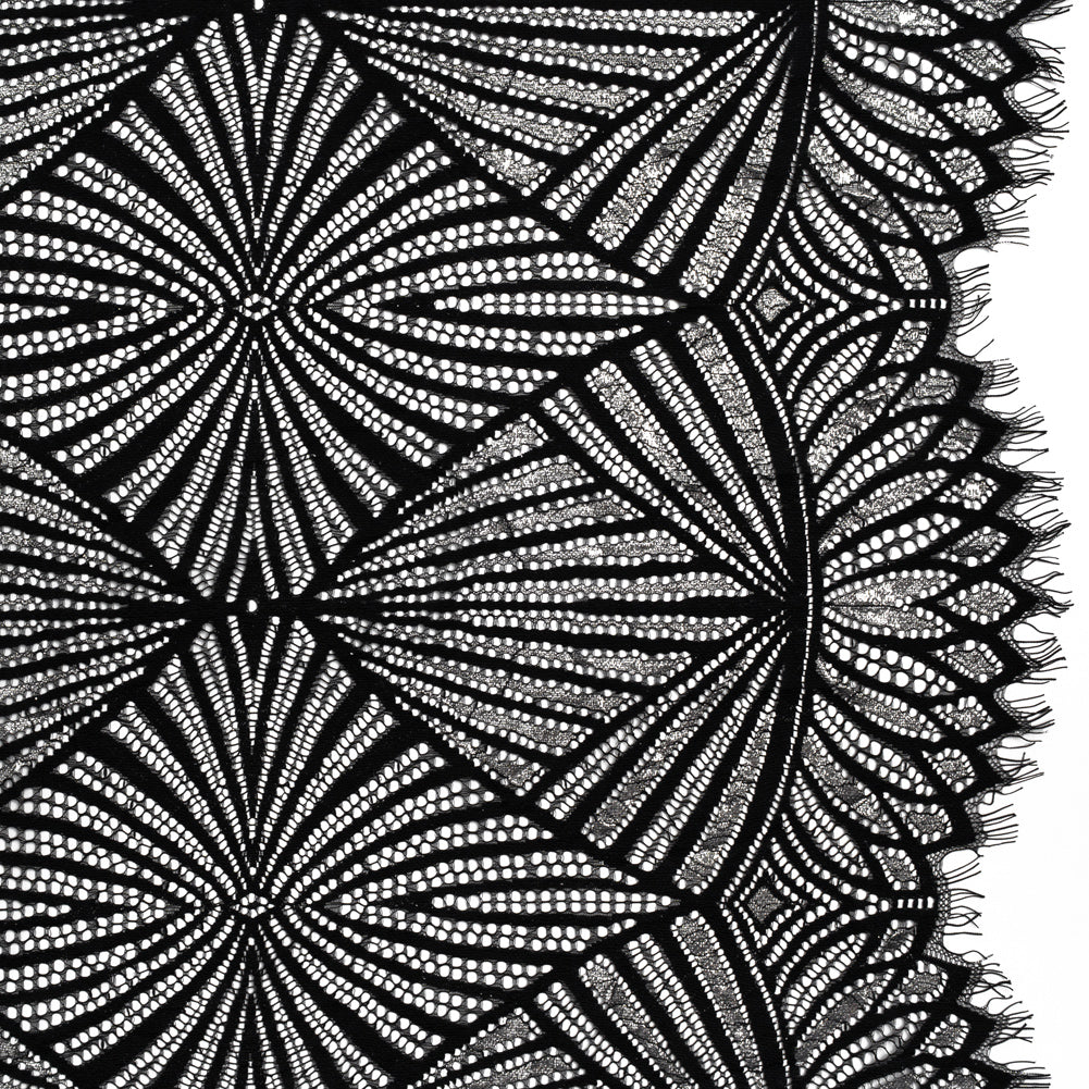 Metallic Lace Panel with Finished Edges - Silver and Black Geometric Starburst - Joann Fabrics