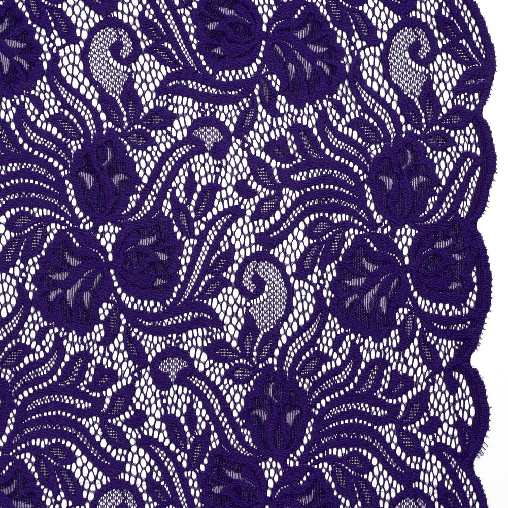 Re-Embroidered Stretch Lace with Finished Edges - Sweet Berry Blue Blossom Trios and Leaves - Tatiana Collection - Joann Fabrics