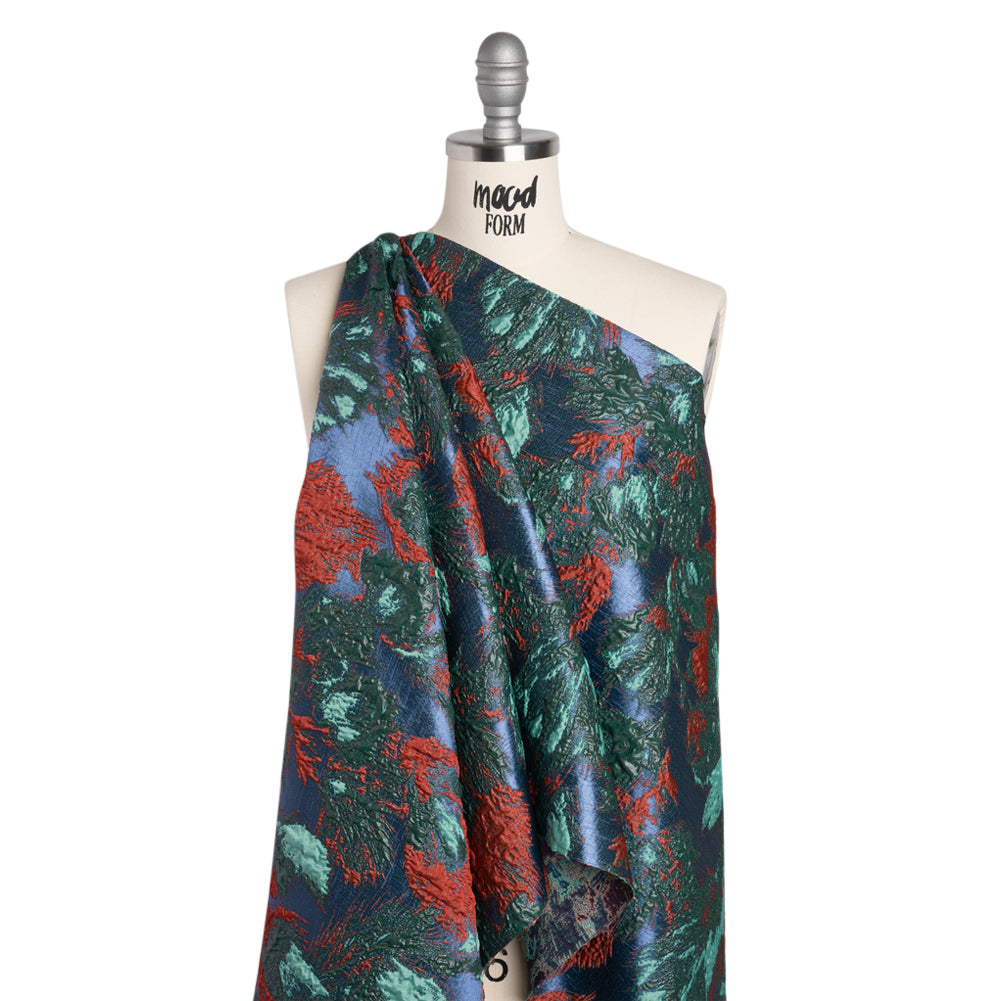 Metallic Luxury Brocade - Red, Green and Dark Blue Abstract Flora - Joann Fabrics