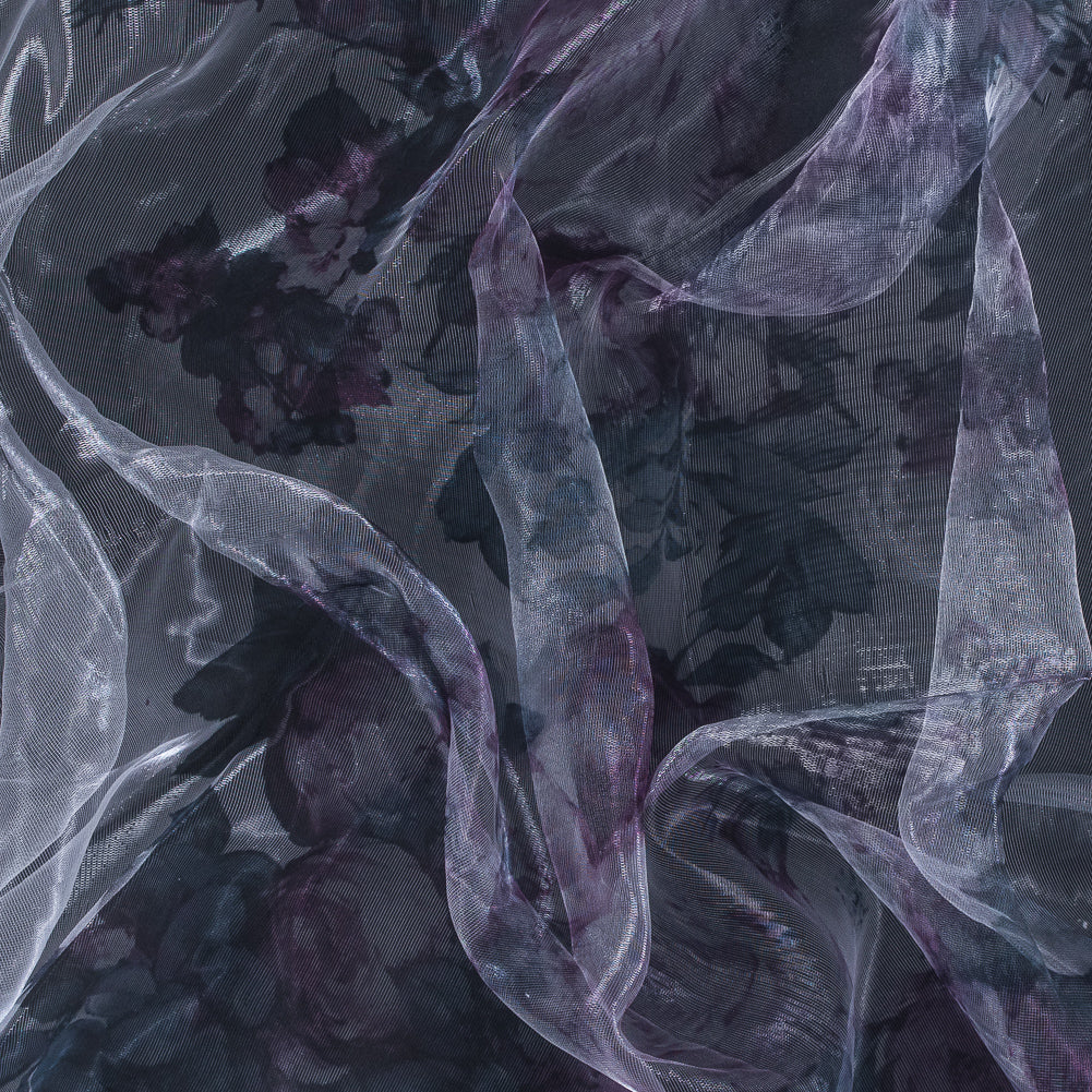 Purple and Silver Floral Printed 3D Organza - Joann Fabrics