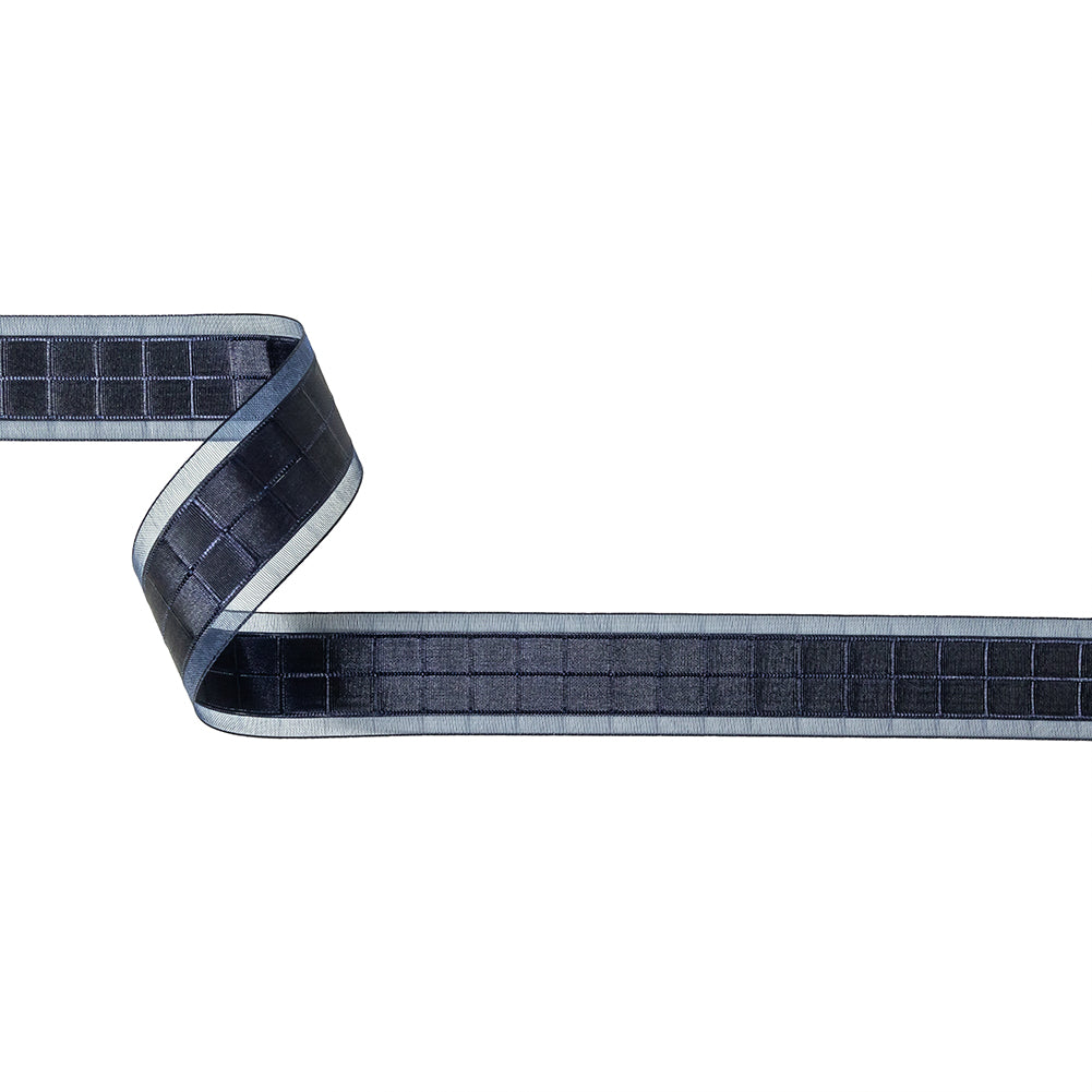 Evening Blue Windowpane Checks and Sheer Borders Woven Ribbon - 1