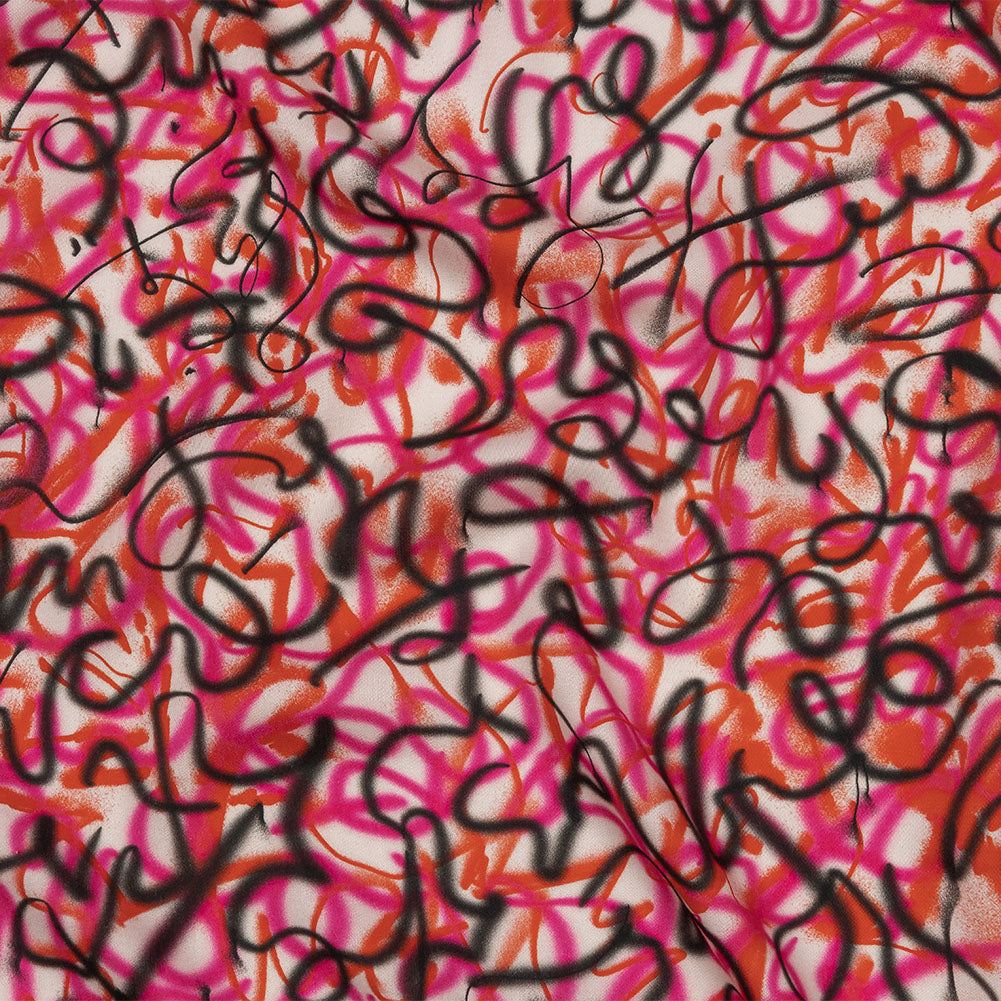 Rayon Challis - Pink Spraypaint Scribbles - Love Notorious Print - Mood Exclusive Metro Collection - Joann Fabrics
