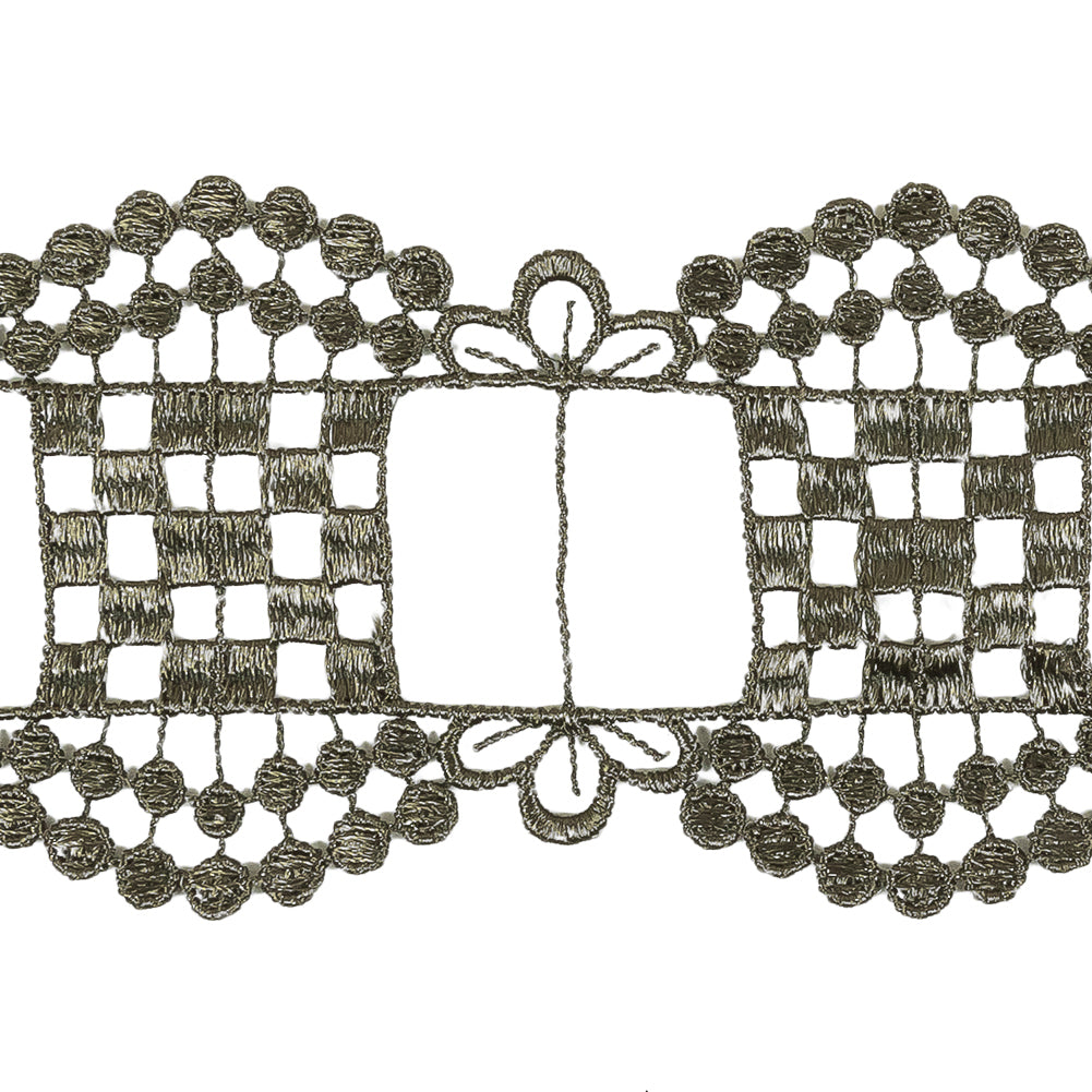 Olive Green Checks, Windows and Leaves Venise Lace Trim - 2.25
