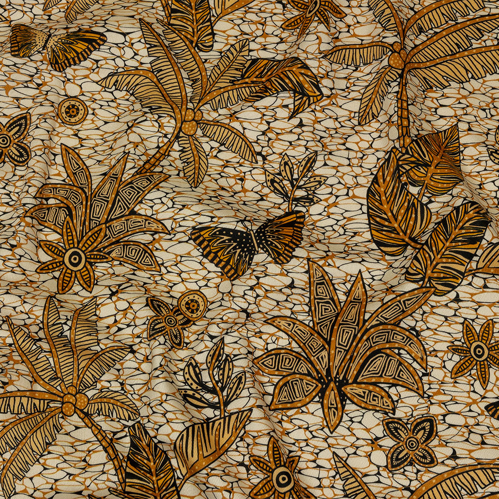 Stretch Cotton Sateen - Orange and White Palm Trees - Sunny Summers Print - Mood Exclusive Rockland Collection - Joann Fabrics