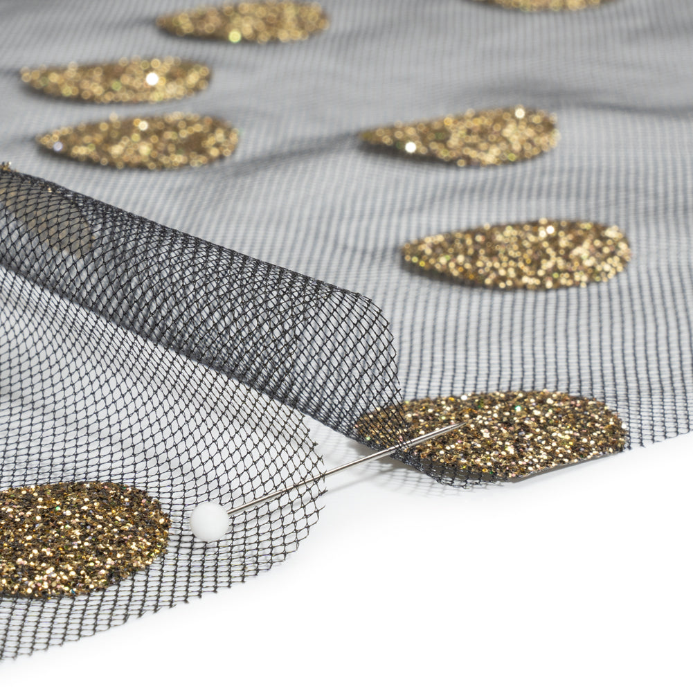 Famous Australian Designer Black and Gold Glitter Polka Dots Tulle - Joann Fabrics