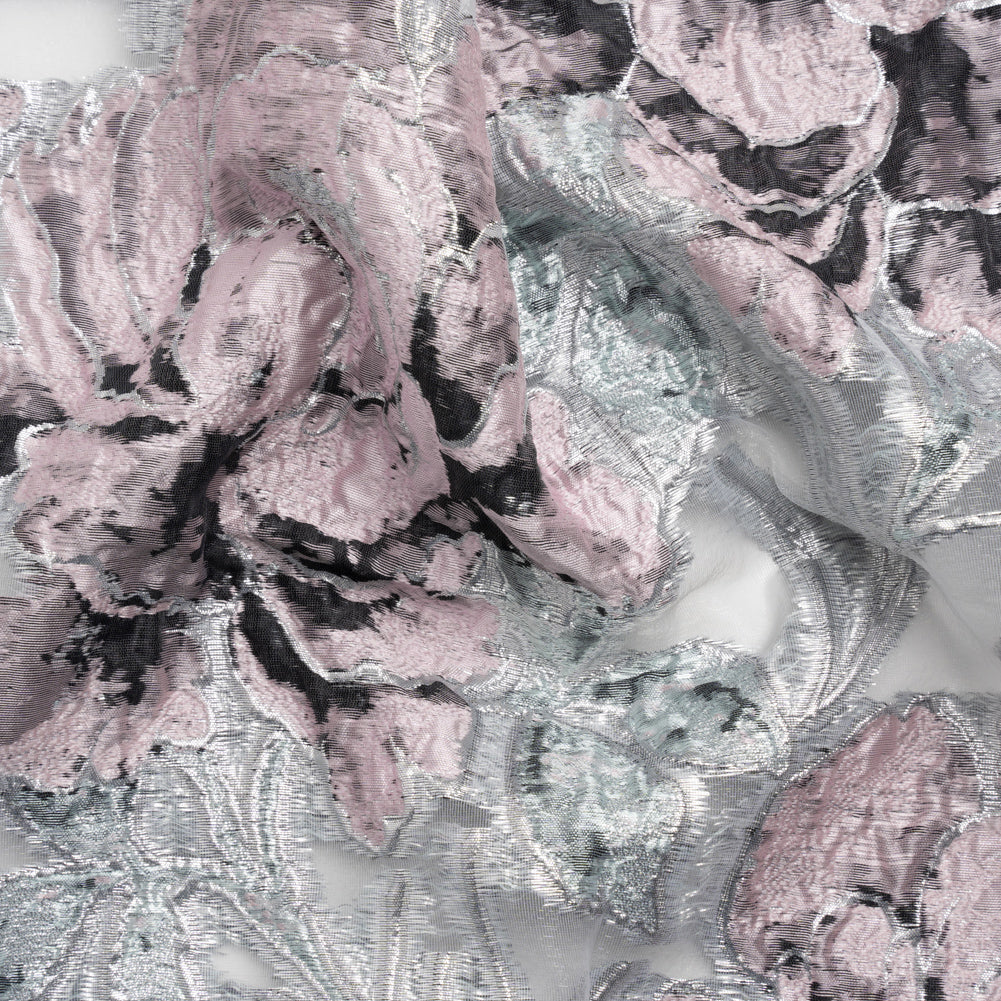 Metallic Silver, Pink and Black Floral Luxury Burnout Brocade - Joann Fabrics