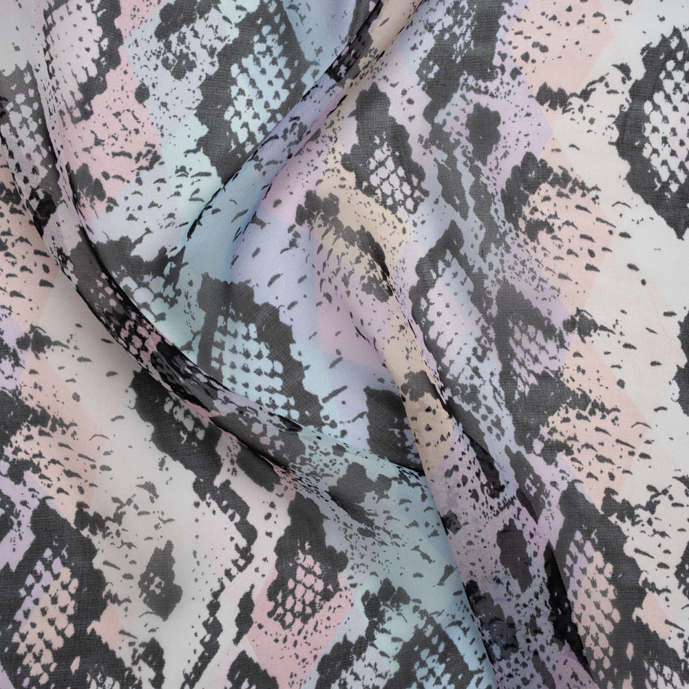 Silk Voile Print - Pastel Rainbow Diamonds and Black Snakeskin - Deadstock - Joann Fabrics