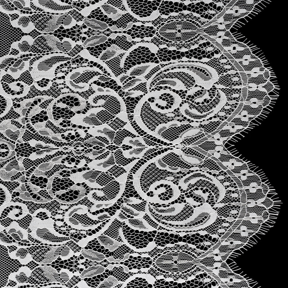 Luminous Re-Embroidered Lace with Finished Scalloped Edges and Eyelash Fringe - White Abstract Swirls - Joann Fabrics