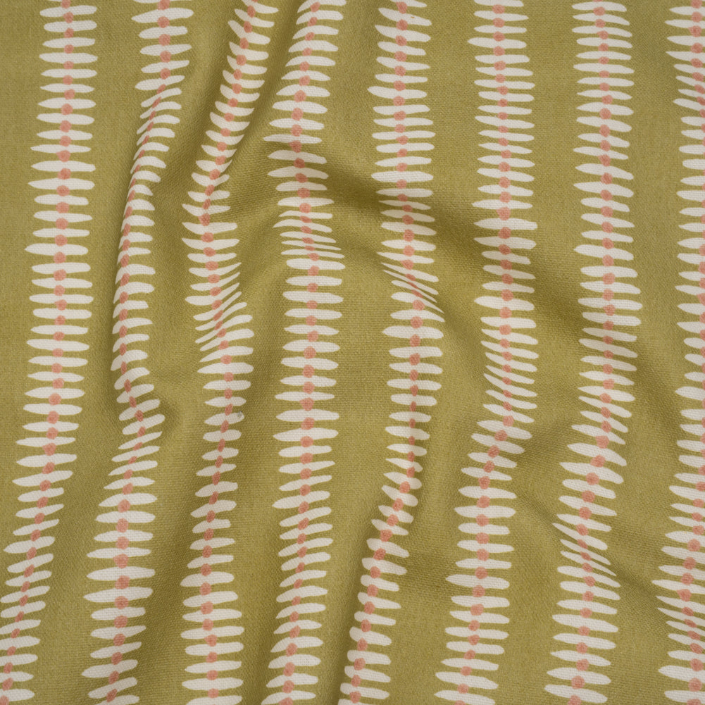 Cotton and Linen Canvas Print - Olive Dash and Dot Stripes - British Imported - Joann Fabrics