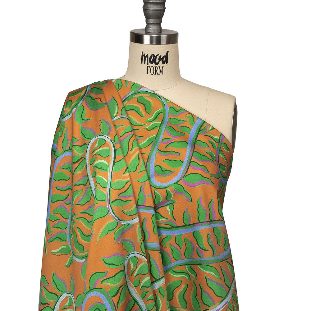 Stretch Cotton Sateen - Orange and Green Foliage - Looking Vine Print - Mood Exclusive Citrus Collection - Joann Fabrics