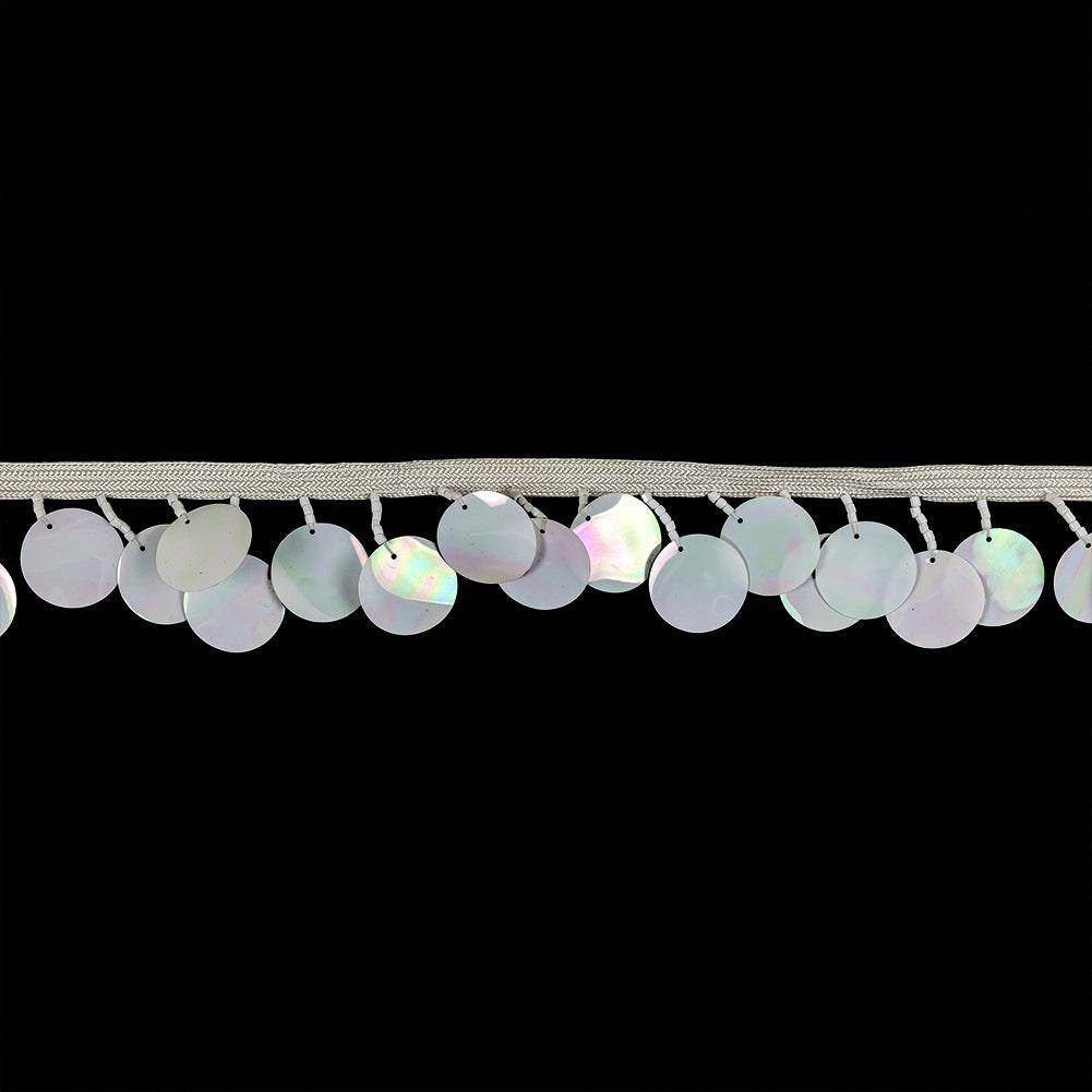 Vintage Iridescent White Paillette Sequins and Beaded Fringe Trim - 1.5