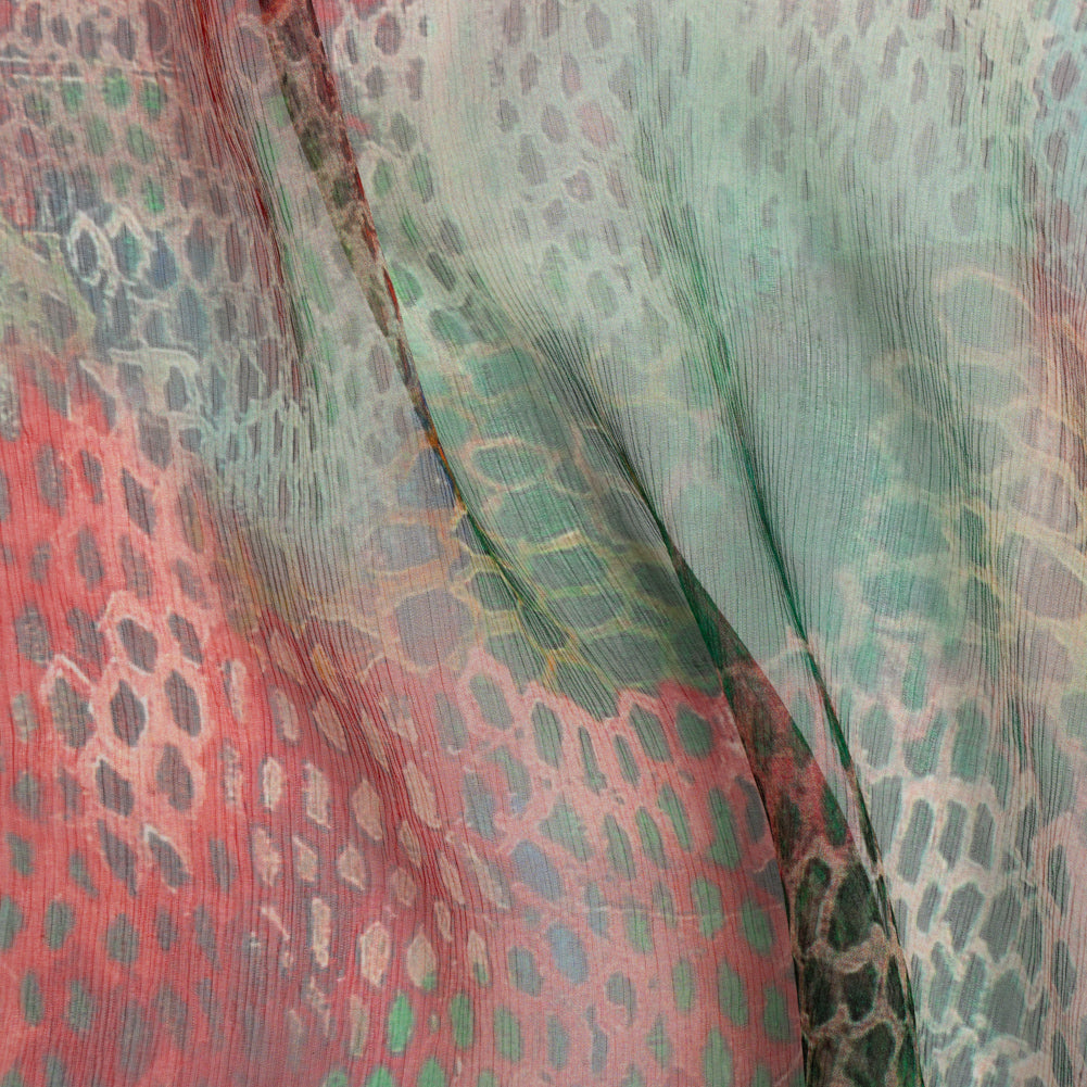 Crinkled Silk Chiffon Print - Red and Green Snakeskin - Deadstock - Joann Fabrics