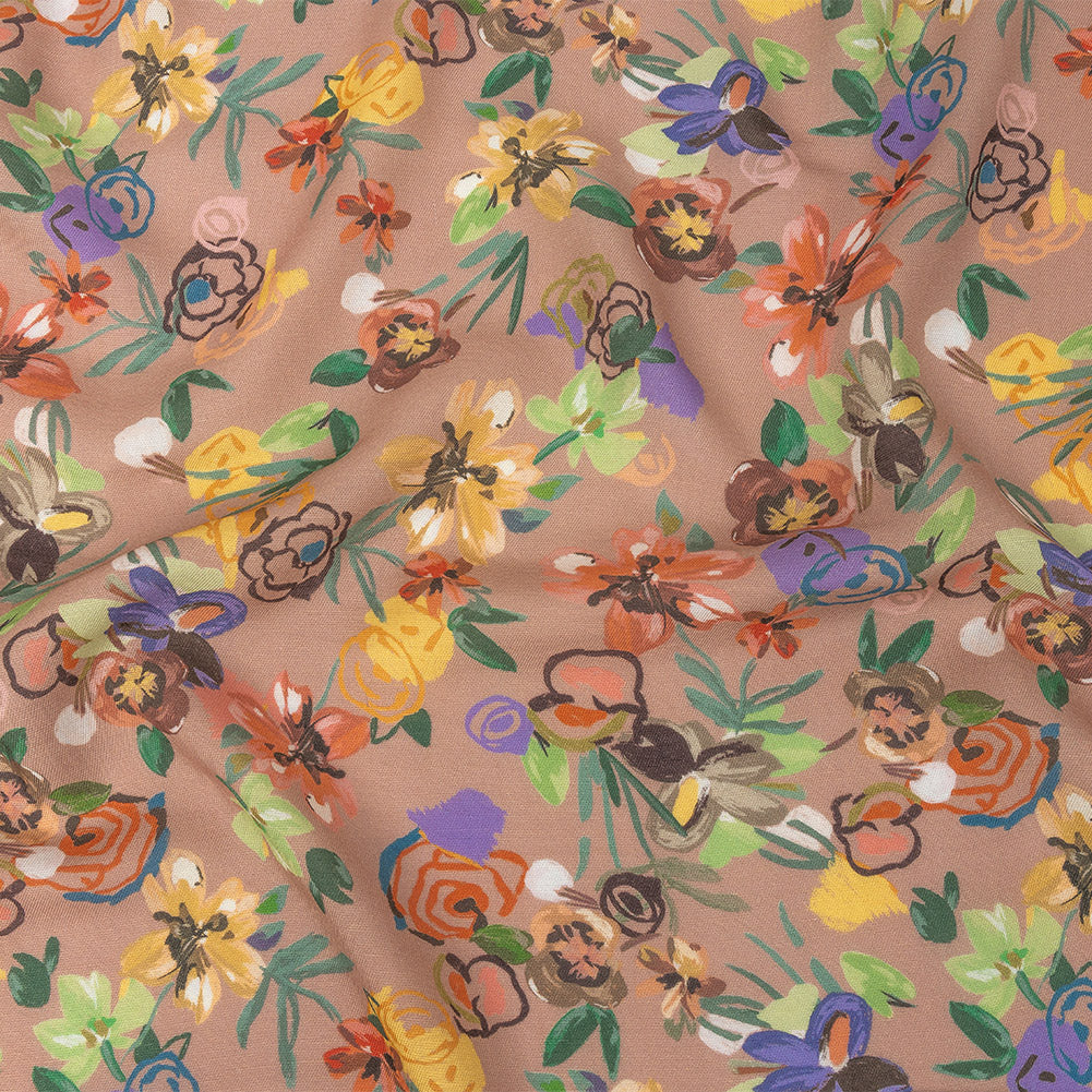Viscose and Linen Twill Print - Dark Peach and Rainbow Floral - Mood Exclusive Wallflower Whimsy - Joann Fabrics