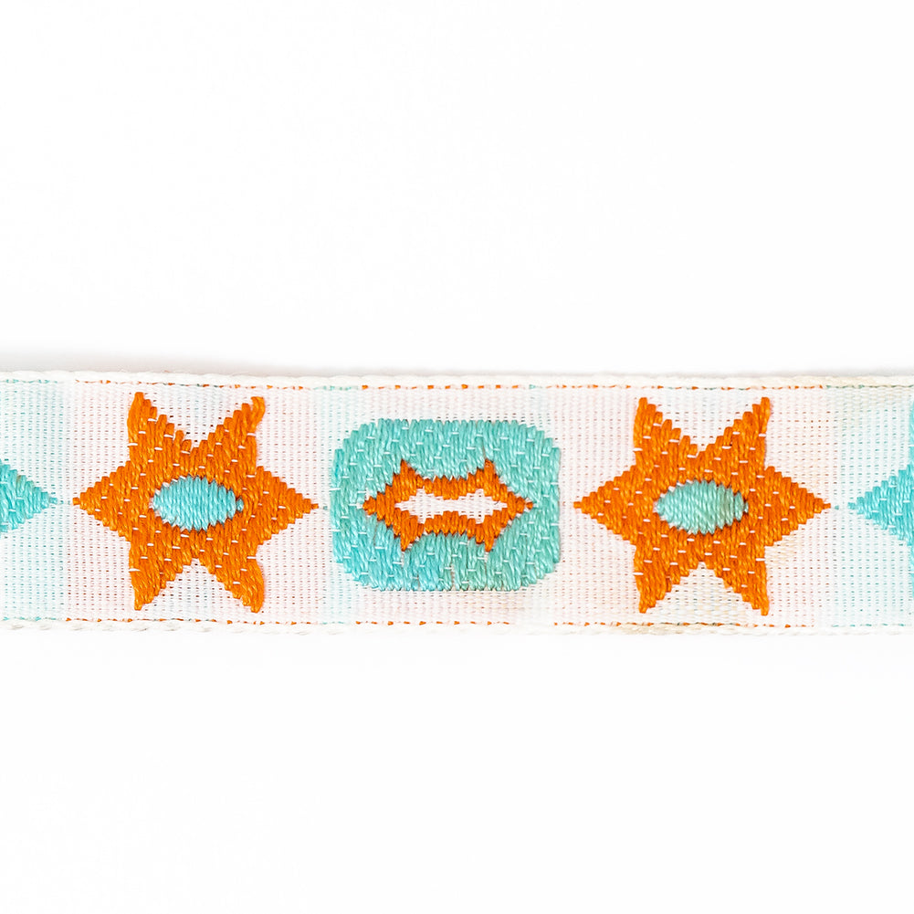 Orange and Blue Geometric Jacquard Ribbon - 0.625