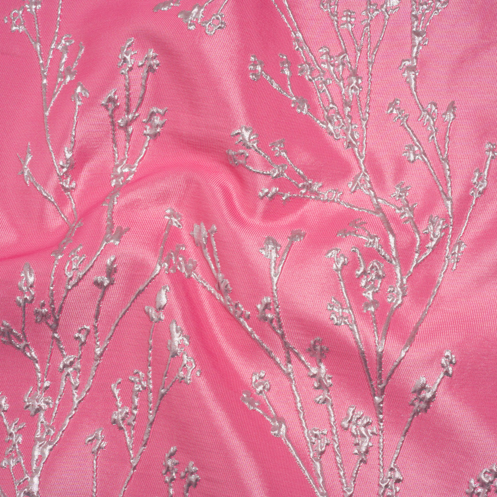 Metallic Brocade - Bubblegum Pink and Silver Flowering Branches - Joann Fabrics