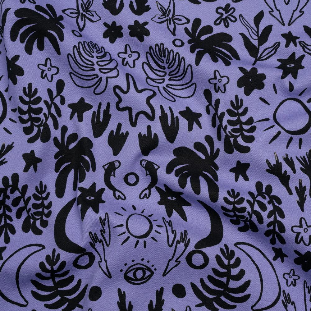 Stretch Cotton Twill Print - Blue and Black Simple Doodles - Mood Exclusive Twin Flame - Joann Fabrics