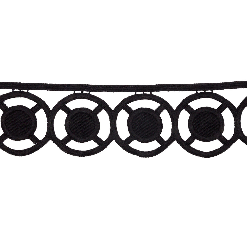 Black Big Circles Venise Lace Trim - 2.5