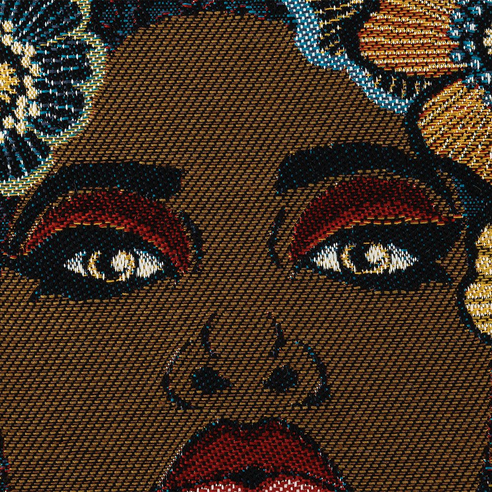 French Blue and Multicolored Floral Destiny Cotton Blend Oversized Square Patch - 18.875