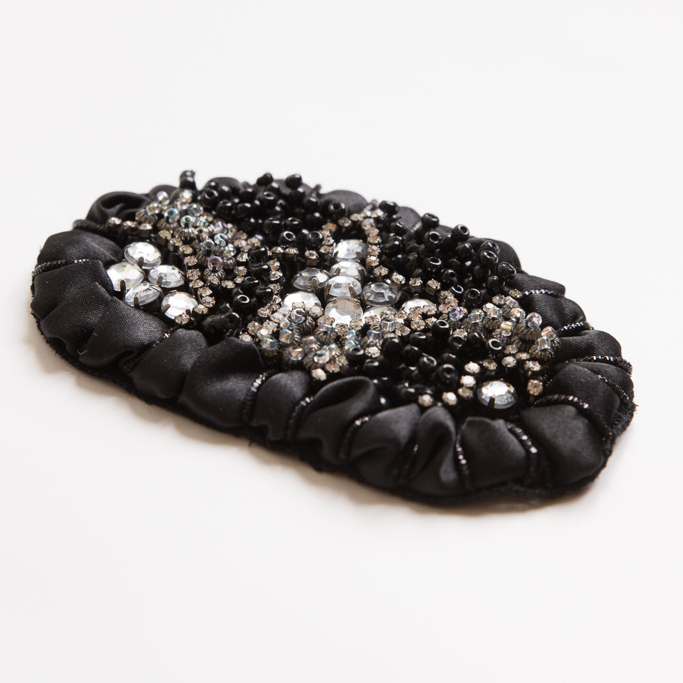 Black and Clear Beaded Rhinestone Applique - 4.25