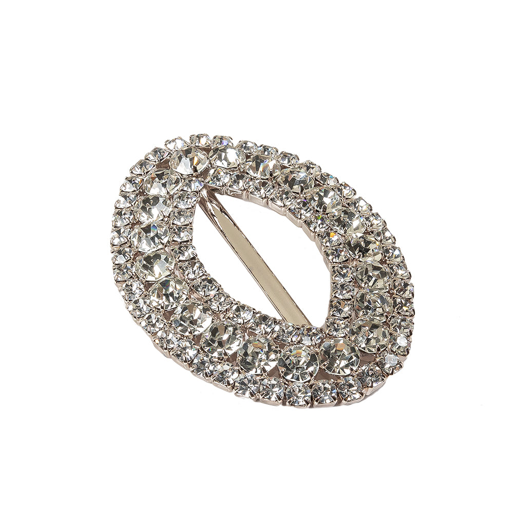 Vintage Rhinestone and Silver Lozenge-Shaped Slider Buckle - 2.875