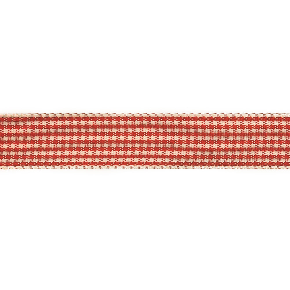 Red and Cream Houndstooth Check Woven Ribbon - 0.625