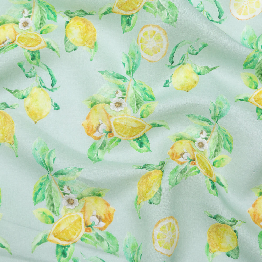 Lemons on Celadon Printed Linen Woven - Joann Fabrics