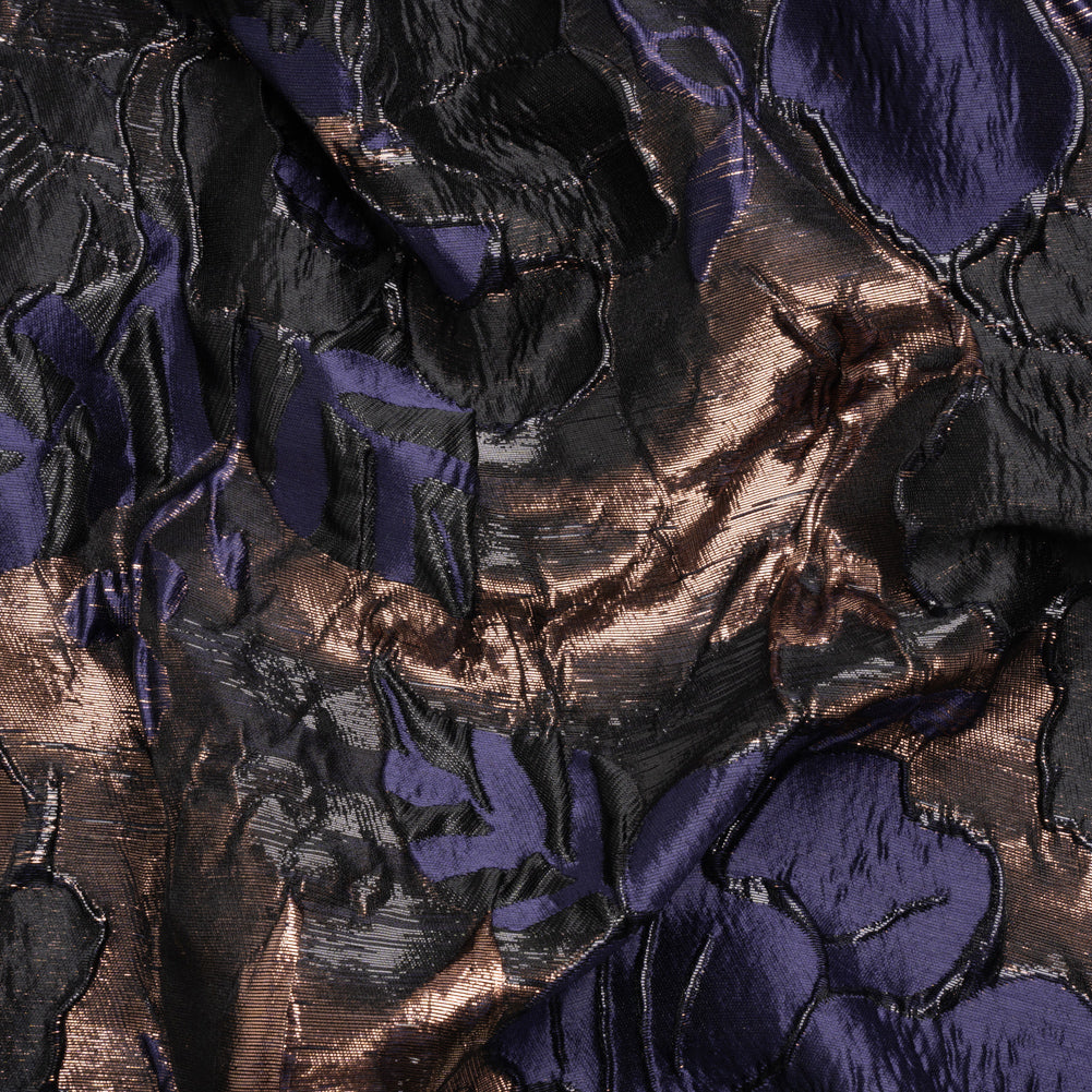 Metallic Rose Gold, Black and Navy Floral Luxury Brocade - Joann Fabrics