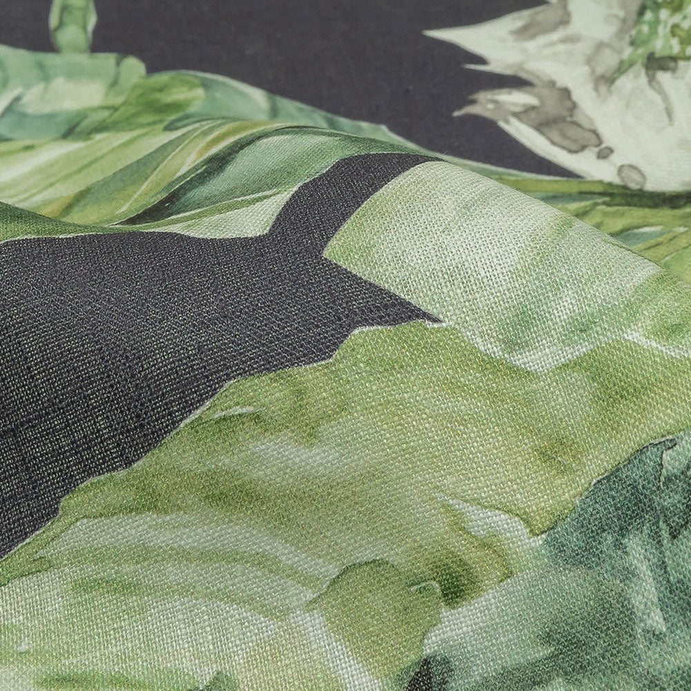 Green and Navy Succulent Leaves Medium Weight Linen Woven - Joann Fabrics