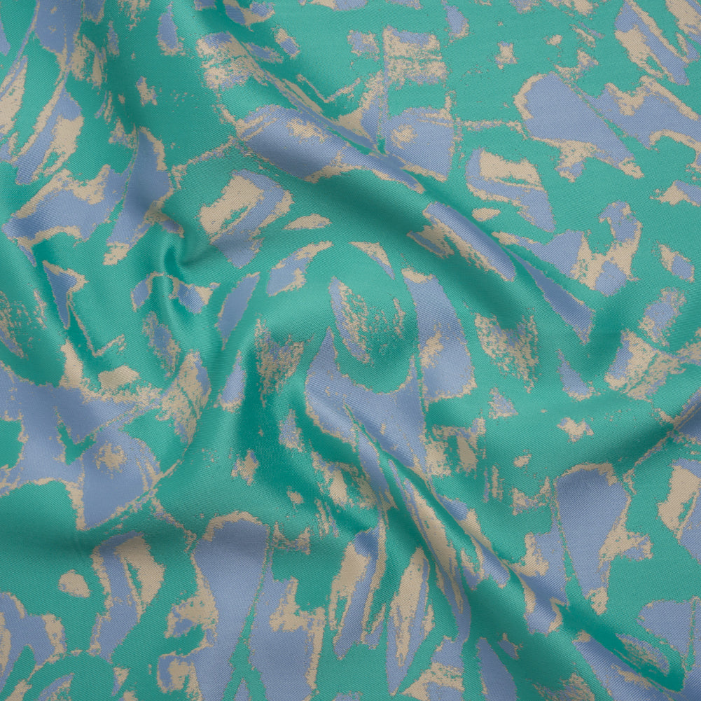 Luxury Polyester Brocade - Sparkling Country Blue, Teal, and Yellow Beige Abstract Markmaking - Joann Fabrics