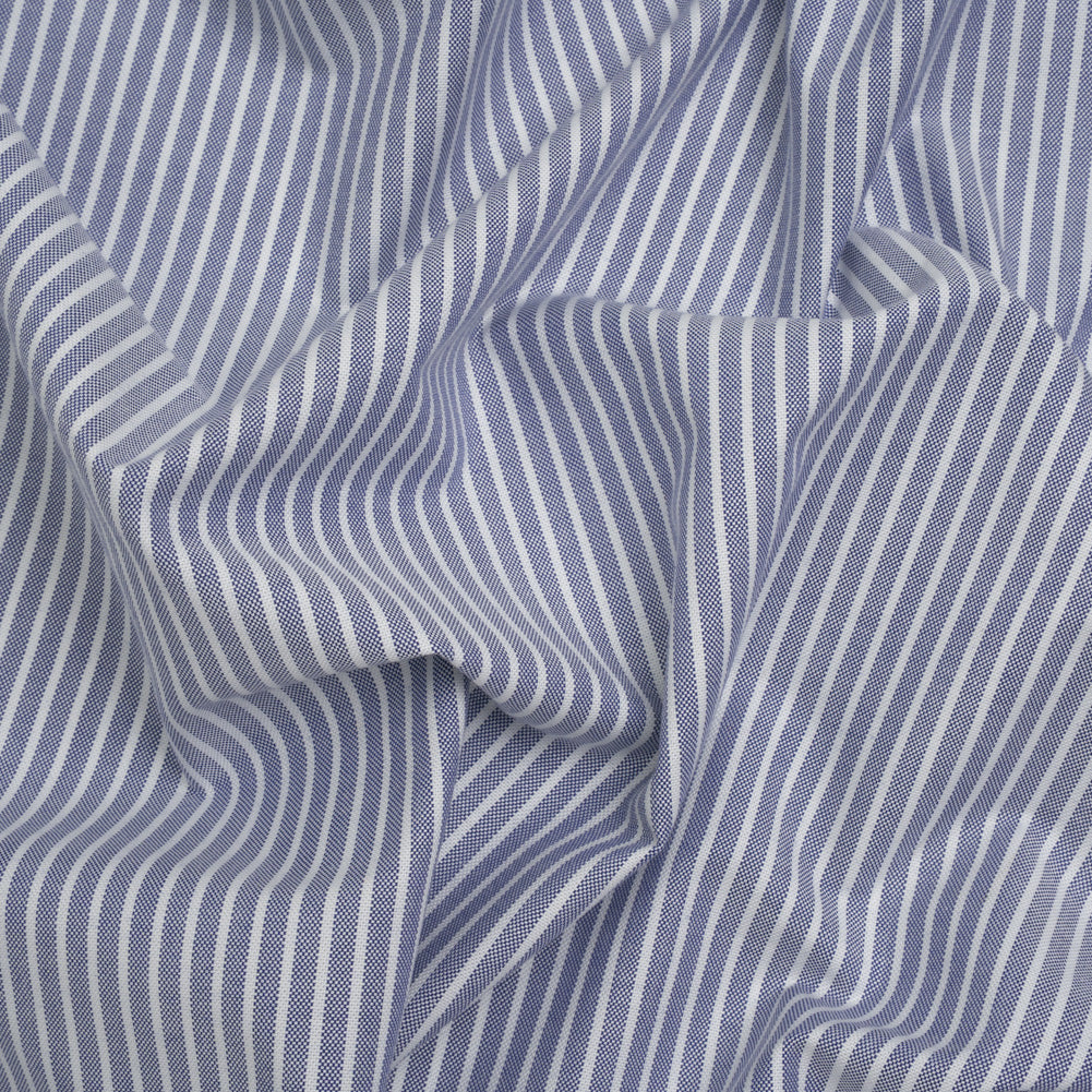 Cotton Oxford Shirting - Dark Blue and White Stripes - Designer Deadstock - Joann Fabrics