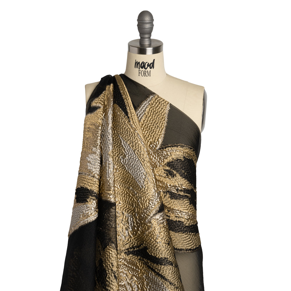 Metallic Luxury Burnout Brocade Panel - Black and Gold Painterly Lily - Joann Fabrics