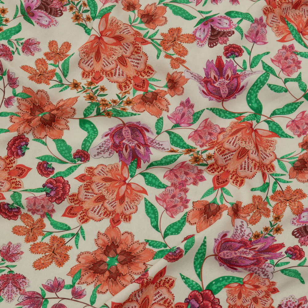 Sustainable Viscose Crepe - Pink and Orange Floral - Lennox Estate Print - Mood Exclusive Gisele Collection - Joann Fabrics