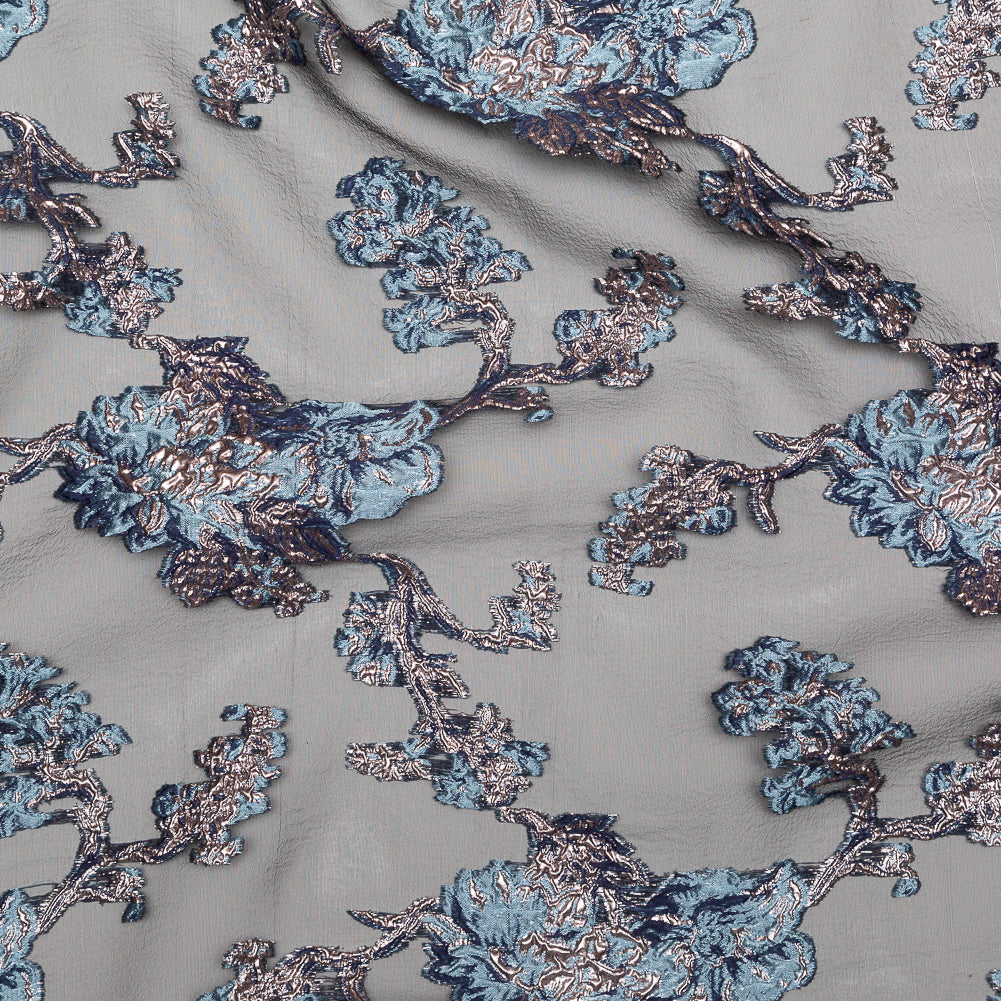 Metallic Blue Granite and Rose Gold Luxury Abstract Burnout Brocade - Joann Fabrics