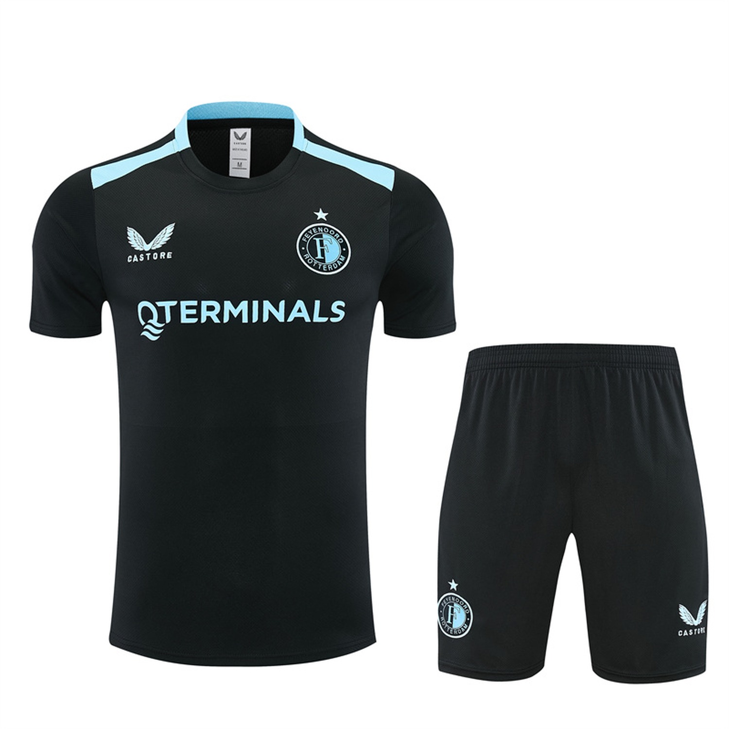 Feyenoord 26-27 Kids Short-Sleeve Training Set - Black Top & Black Shorts - UnitedFutballJersey