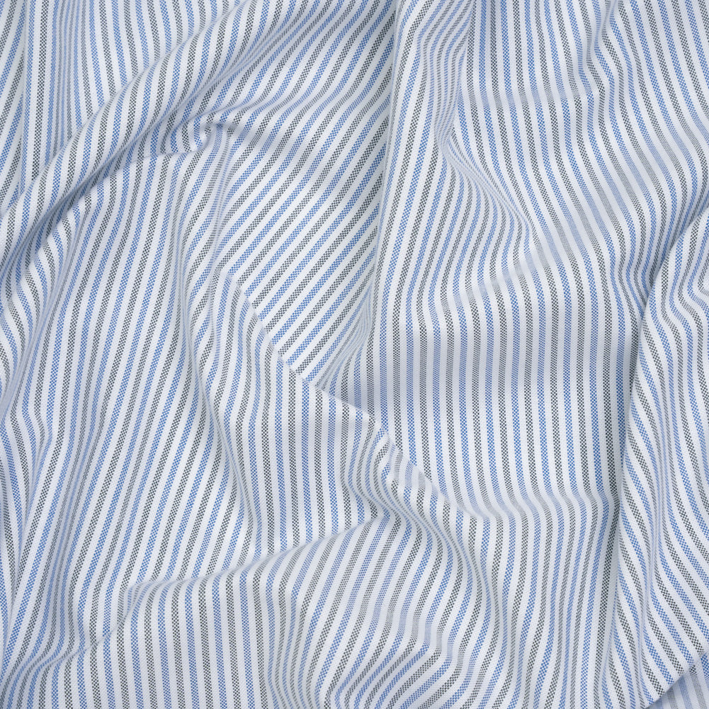 Cotton Oxford Shirting - Blue, Olive Green and White Candy Stripes - Deadstock - Joann Fabrics