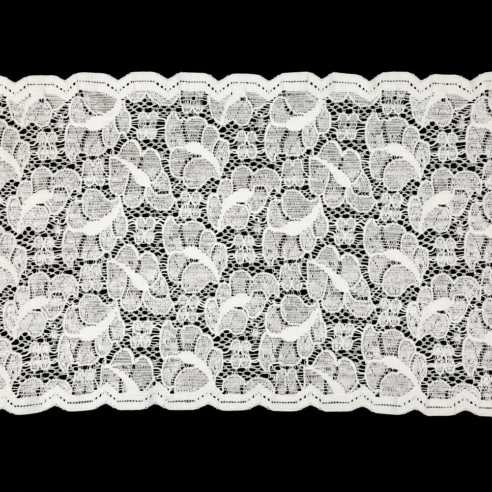 Metallic White Leafy Stretch Re-Embroidered Lace Trim - 5.625